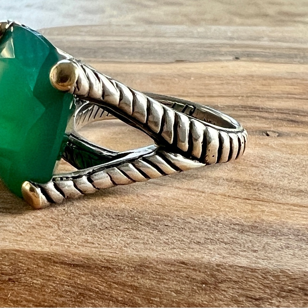 Natural green Jade ring - SS & 18K gold - Picture 7 of 7